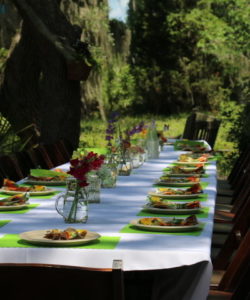 A table is set for lunch at the workshop on Wimbee Creek Farm