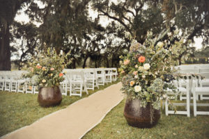 large format flower arrangements provide form to an outdoor space